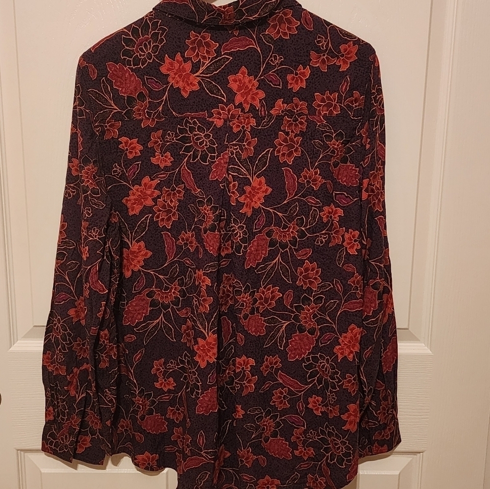 Beach Lunch Lounge Womens Size XL Alanna Claret Flora Blouse, Purple Red Gold - Picture 2 of 6